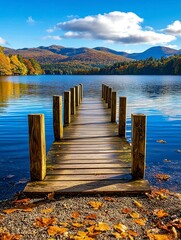 Naklejka premium Serene autumn reflections mountain lake scenic photography tranquil nature captivating viewpoint