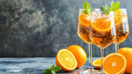Refreshing orange spritzers home bar beverage photography modern kitchen close-up summer vibe