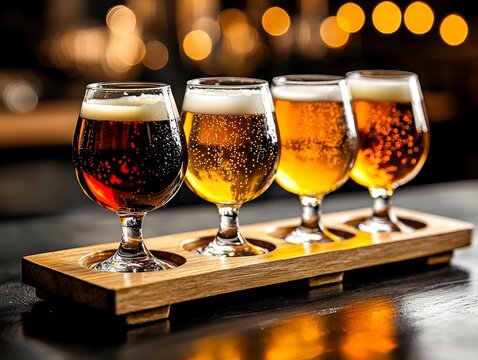 Craft beer tasting experience local brewery beverage showcase rustic bar close-up art of brewing