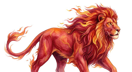 Fiery Lion in Watercolor Style - No Background