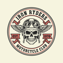 Classic Iron Ryders Motorcycle Club Retro Helmet Skull Emblem