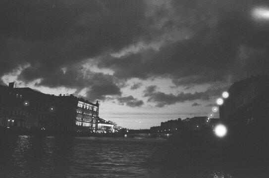 Moody Evening Scenery Along the River Neva With Cloudy Sky Petersburg