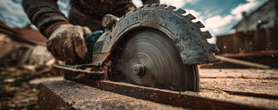 Circular saw woodcutting carpenter power tool sawdust construction