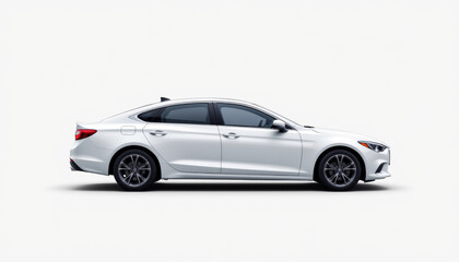 Fototapeta premium Sleek sedan side view white car modern profile clean lines minimal background