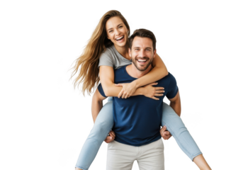 Happy couple piggybacking isolated on transparent background