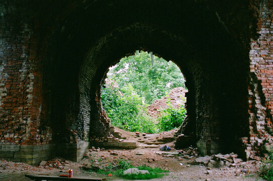 Beautiful View Through an Arch of an Abandoned Structure