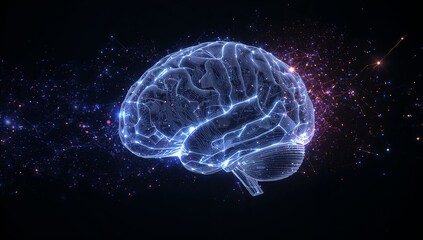 Luminous Neural Network Brain Floating in a Cosmic Galaxy of Thought.