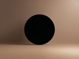 Minimalist Black Circle on Beige - Abstract Geometric Composition with Subtle Shadows.