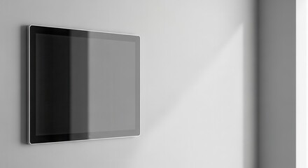 Rectangular digital display panel mounted flush against a light gray interior wall surface