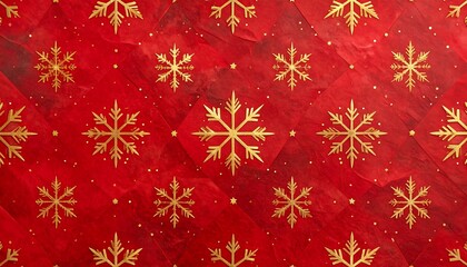 Festive red background featuring gold snowflake pattern design