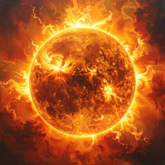 Fiery celestial body, emitting intense light and heat in space