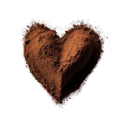 Cocoa Powder Heart Shape on Black Background – Fine Brown Dust Texture Food Art,  isolated on transparent 