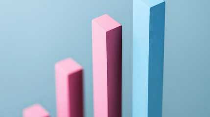 Abstract bar graph with pink and blue columns against a pastel background. The image conveys growth, statistics, and upward trends in a simple, eye-catching manner.