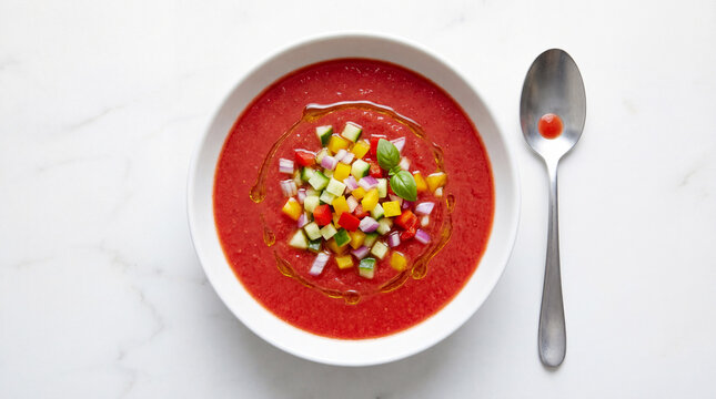 Chilled Tomato Gazpacho with Fresh Vegetable Brunoise  | Summer Appetizer