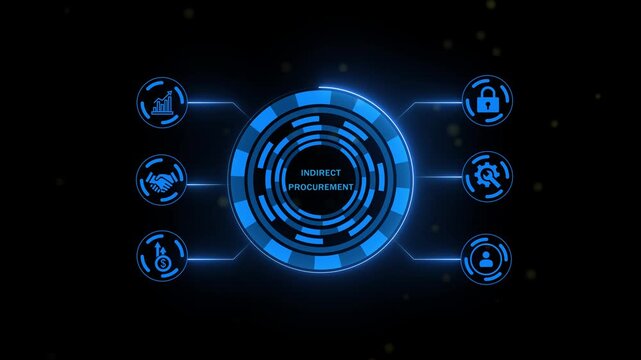 Indirect Procurement concept. performance metrics, and business insights from large data sets ,network , business ,technology concept 4k animation video. isolated on black ground..