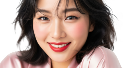 Young asian woman smiling isolated on transparent background