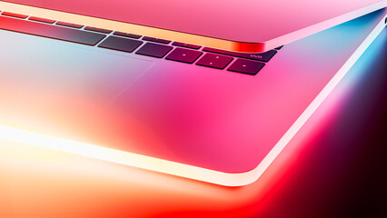 Laptop glows with vibrant neon lights in a dark setting
