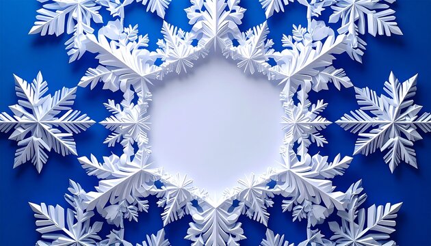 Intricate kirigami snowflake pattern background with central text area