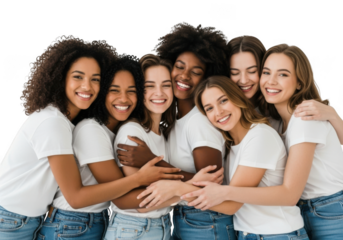 Group of diverse women smiling together, isolated on transparent background
