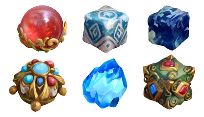 Colorful Fantasy Relics with Intricate Designs in a Painterly 3D Illustration