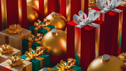 Bright and festive Christmas scene with gifts and decorations