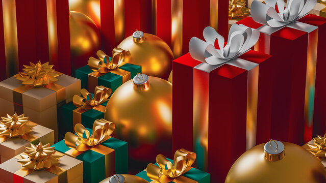 Bright and festive Christmas scene with gifts and decorations