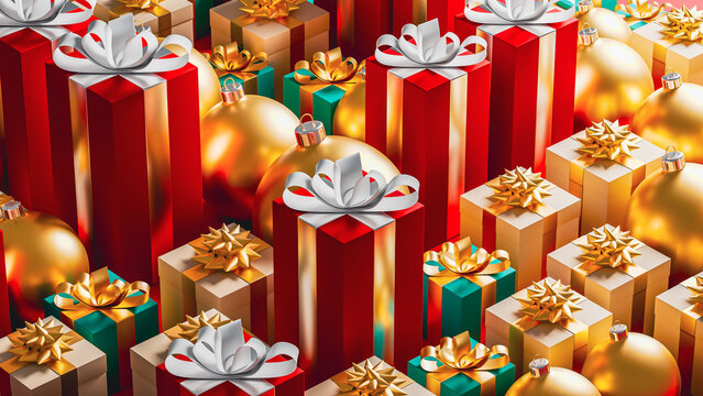 Bright and festive Christmas scene with gifts and decorations