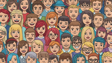 Diverse group of smiling people of various ages and ethnicities.