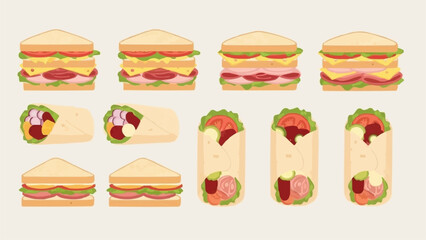 Variety of Sandwiches and Wraps Illustration.