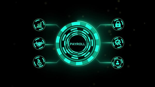 payroll standards quality control assurance warranty business technology concept. Business technology process improvement concept on virtual screen. 4k animated isolated..