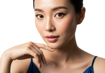 Beautiful asian woman with flawless skin isolated on transparent background