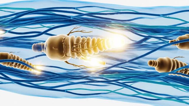 Microscopic view of Ruffini endings in the dermis, illustrating sensory nerve function
