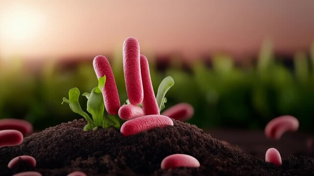 Bio bacteria growing in soil with green leaf represent bio circular green bcg concept supporting bio economy and sustainable growth environmental care