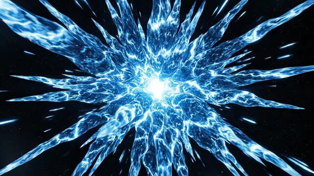 Abstract blue energy explosion or warp speed travel effect in dark outer space with star field background vector illustration