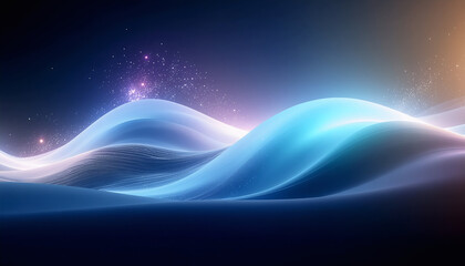 Obraz premium Stunning abstract landscape with flowing blue waves and sparkling stars offering a peaceful, ethereal backdrop for creative projects and modern designs