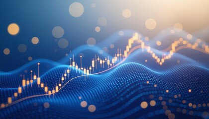 Digital finance wave with glowing chart, data trend, market analysis rising