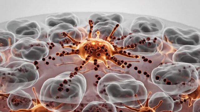 Microscopic view of melanocytes and dendritic cells in the epidermis, science and biology