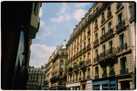 Broad analog view of traditional Parisian building facades