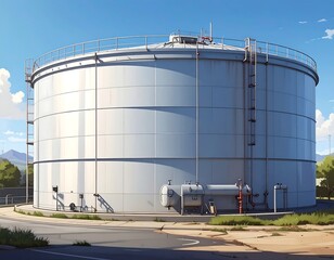 Obraz premium Large industrial storage tank, set against a bright blue sky