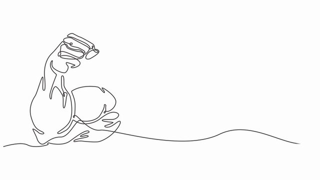 Animated self drawing of continuous line draw of Arm shows bicep fist. Full length one line animation, human body builder concept, shows power posture one line drawing, animation video.