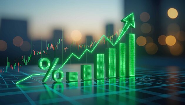 Bullish stock trend analysis displays rising performance and wealth gain on the economy data chart