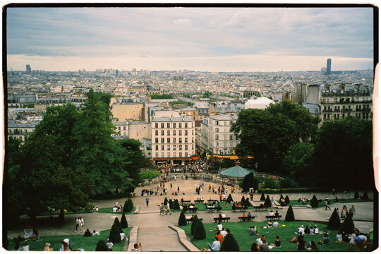 Analog panoramic shot of Paris seen from Montmartre Hill