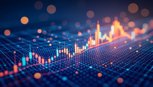 Futuristic financial market data visualization showing upward growth analysis - Powered by Adobe