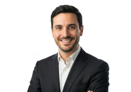 Smiling businessman in suit isolated on transparent background