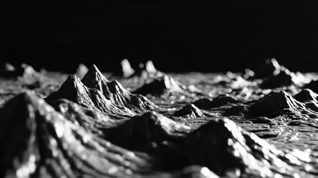 Abstract dark monochrome macro view of textured, rugged, or molten surface with sharp peaks and deep shadows vector illustration