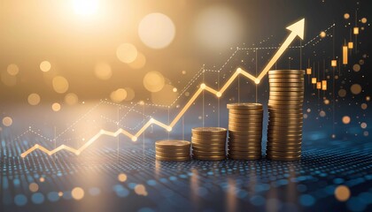 Data shows a glowing gold arrow of profit and market return