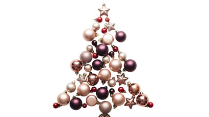 Elegant Christmas tree design with rose gold, burgundy, and ivory ornaments, perfect for stylish holiday marketing or festive seasonal promotions
