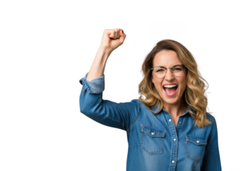 Woman celebrating success isolated on transparent background