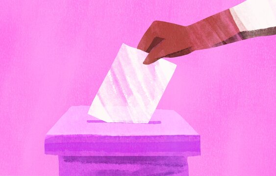 Anonymous hand vote by throwing a ballot paper with a vote into a box