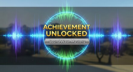 Digital graphical notification displays sound wave visualization for a skill completion milestone